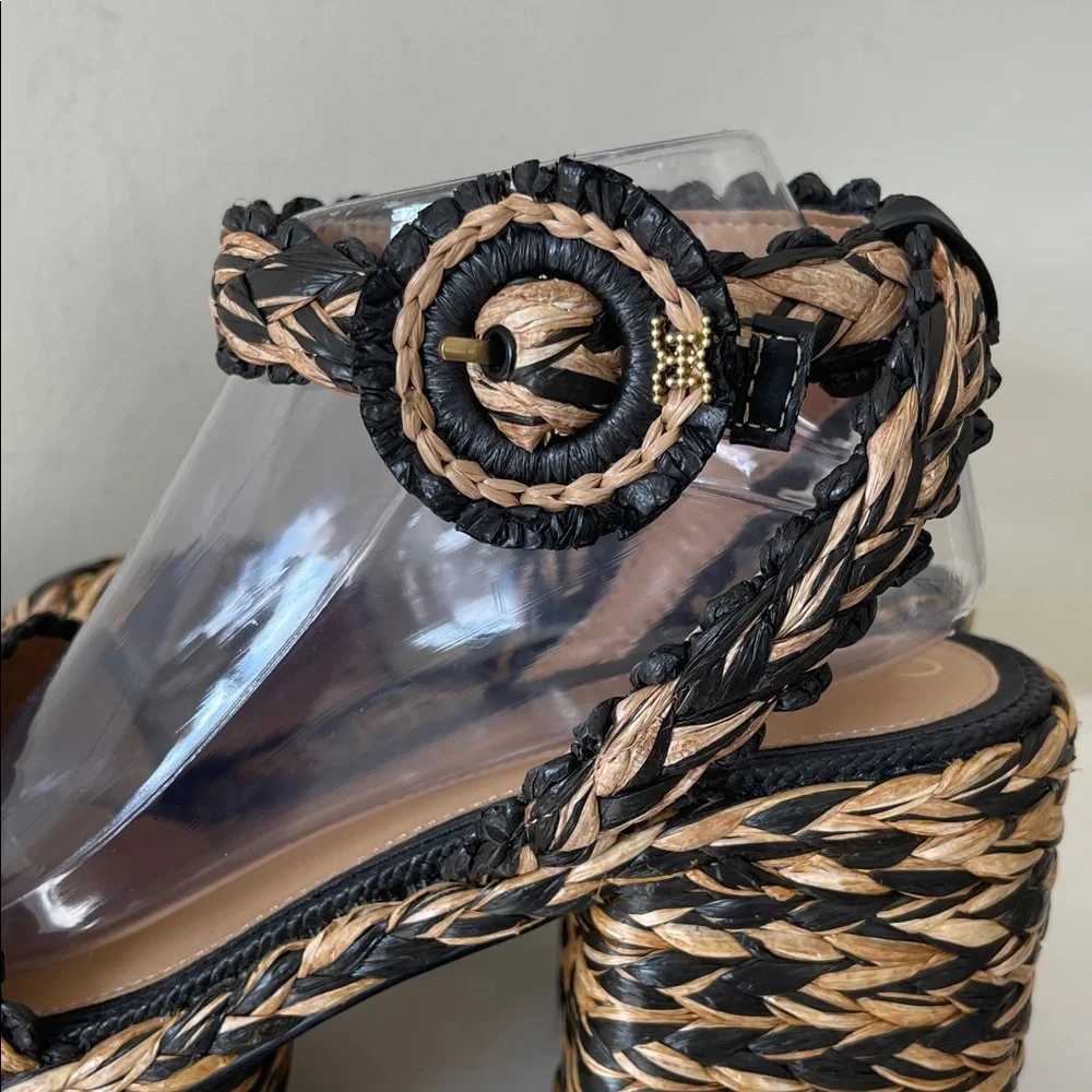 Sam Edelman Iliana Woven Platform Ankle-Strap Sandals Black & Natural Size 9.5